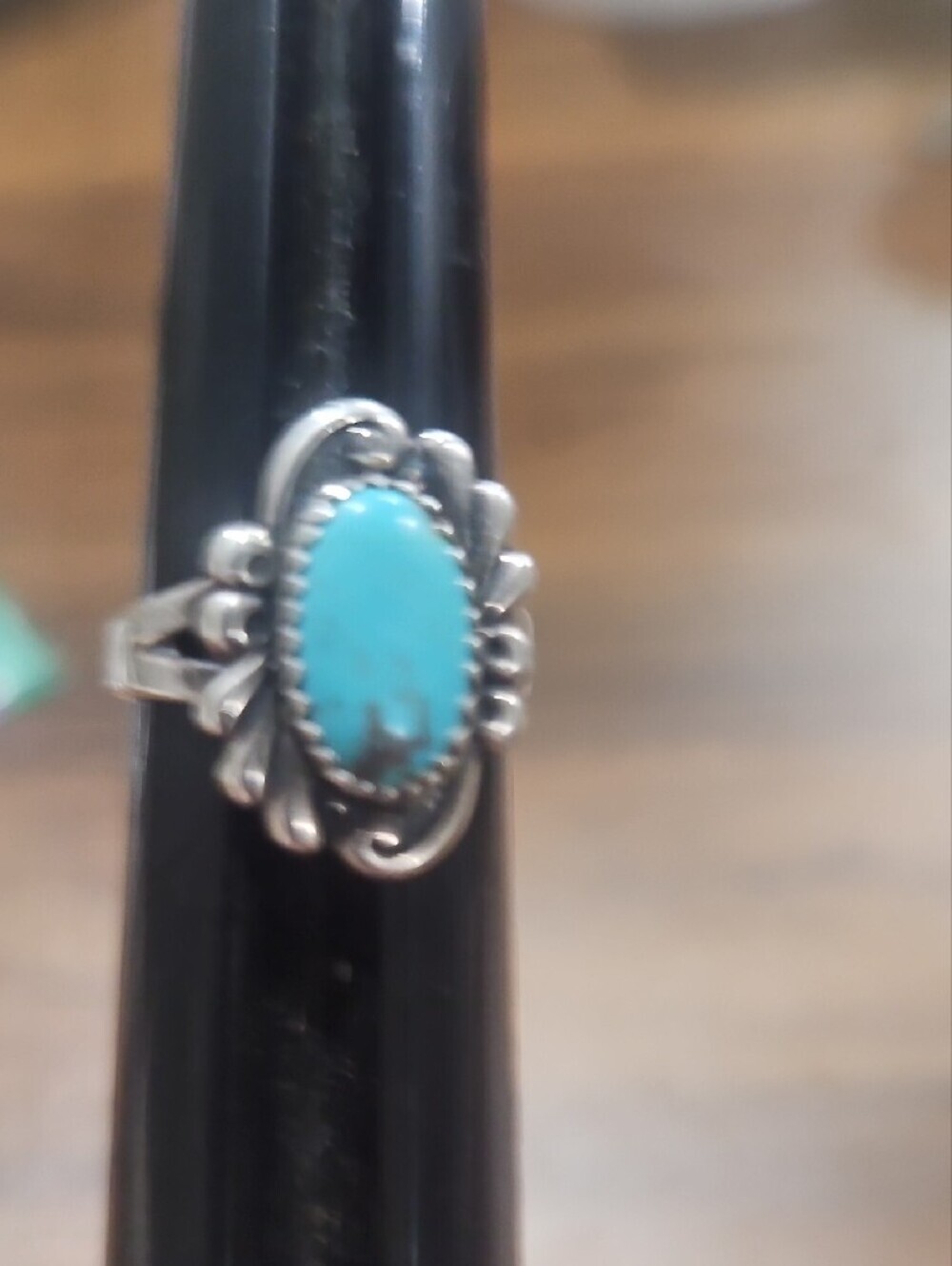 Vintage Turquoise Sterling Silver Ring Oval Floral Southwestern Boho - Picture 6 of 7